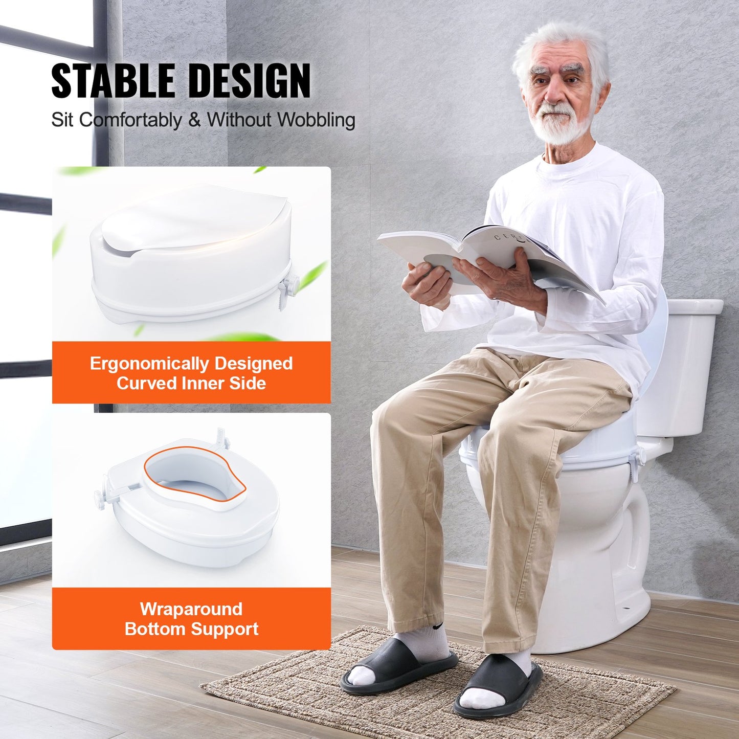 VEVOR Raised Toilet Seat, 125mm Height Raised, 136 kg Weight Capacity, Universal