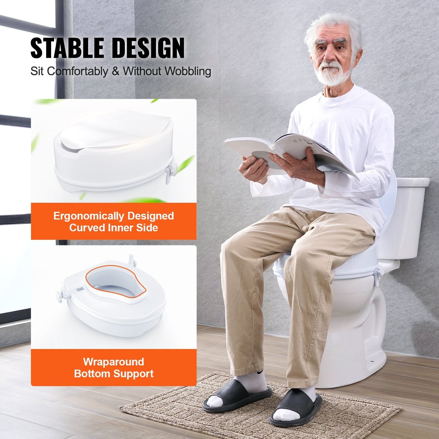 Universal Raised Toilet Seat Riser, 150mm Height, 136kg Capacity, Easy Install