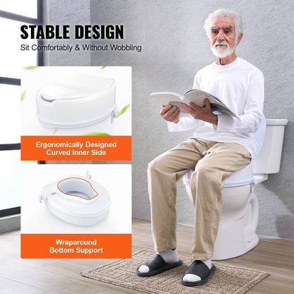 Universal Raised Toilet Seat Riser, 150mm Height, 136kg Capacity, Easy Install