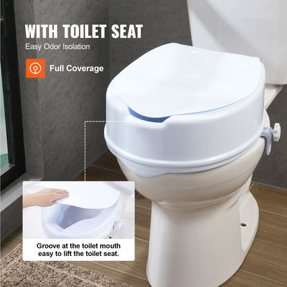 Universal Raised Toilet Seat Riser, 150mm Height, 136kg Capacity, Easy Install