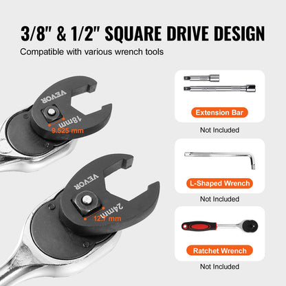 15-Piece Metric Crowfoot Wrench Set with Storage Case, 8-24 mm, CRMO Steel