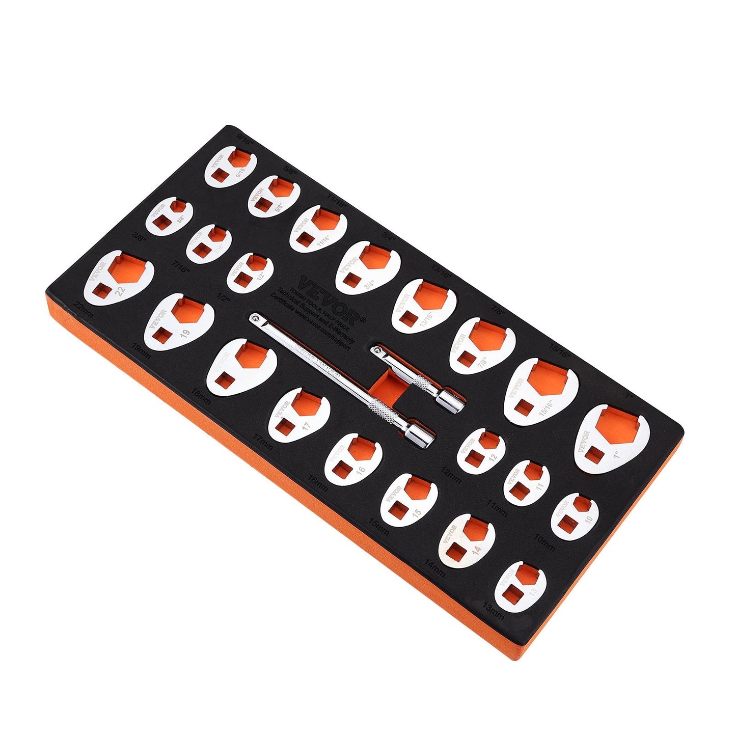 24-Piece Crowfoot Wrench Set with Extensions, SAE & Metric, CR-MO Steel