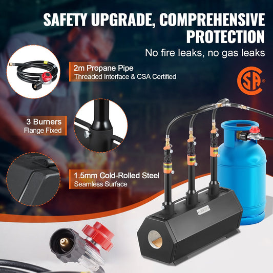 Portable 3-Burner Propane Forge for Metalwork, Max Temp 1427℃, Hexagon Shape