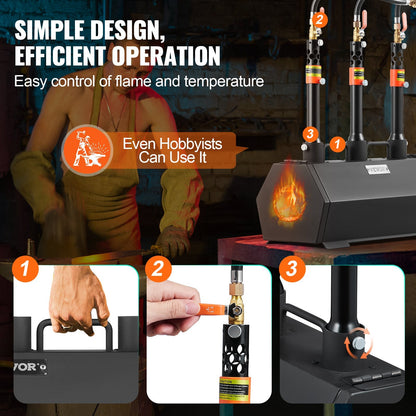 Portable 3-Burner Propane Forge for Metalwork, Max Temp 1427℃, Hexagon Shape