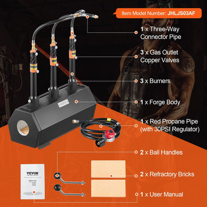 Portable 3-Burner Propane Forge for Metalwork, Max Temp 1427℃, Hexagon Shape