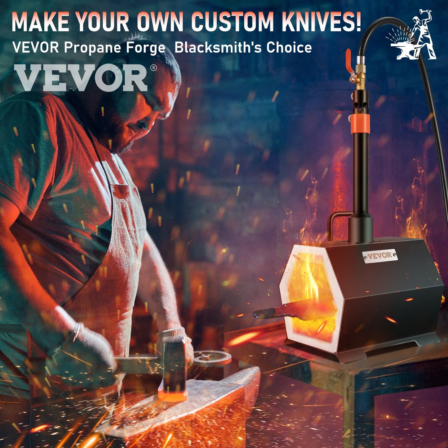 VEVOR Propane Forge Portable, Single Burner Tool and Knife Making, Large Capacity