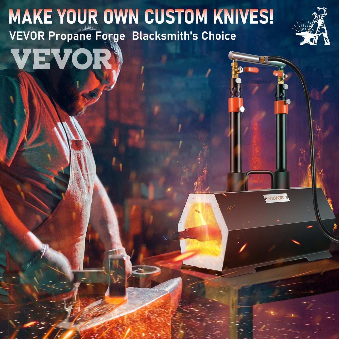 VEVOR Propane Forge Portable, Double Burner Tool and Knife Making, Large Capacity