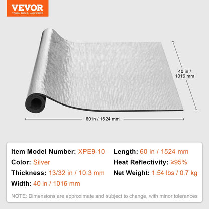 Aluminum Foil XPE Foam Insulation Roll, 1.5m x 1m, Superior Thermal Barrier