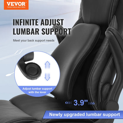 Ergonomic High Back Office Chair with Adjustable Lumbar Support, PU Leather