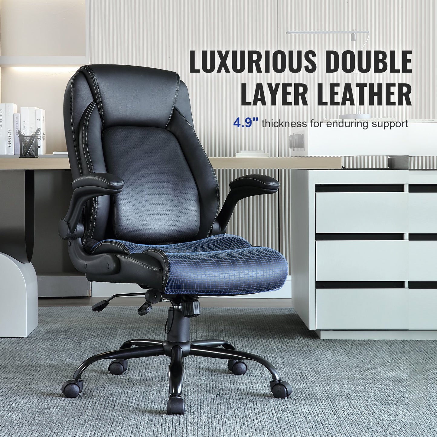 VEVOR Executive Office Chair with Cutting-edge Adjustable Lumbar Support, High Back