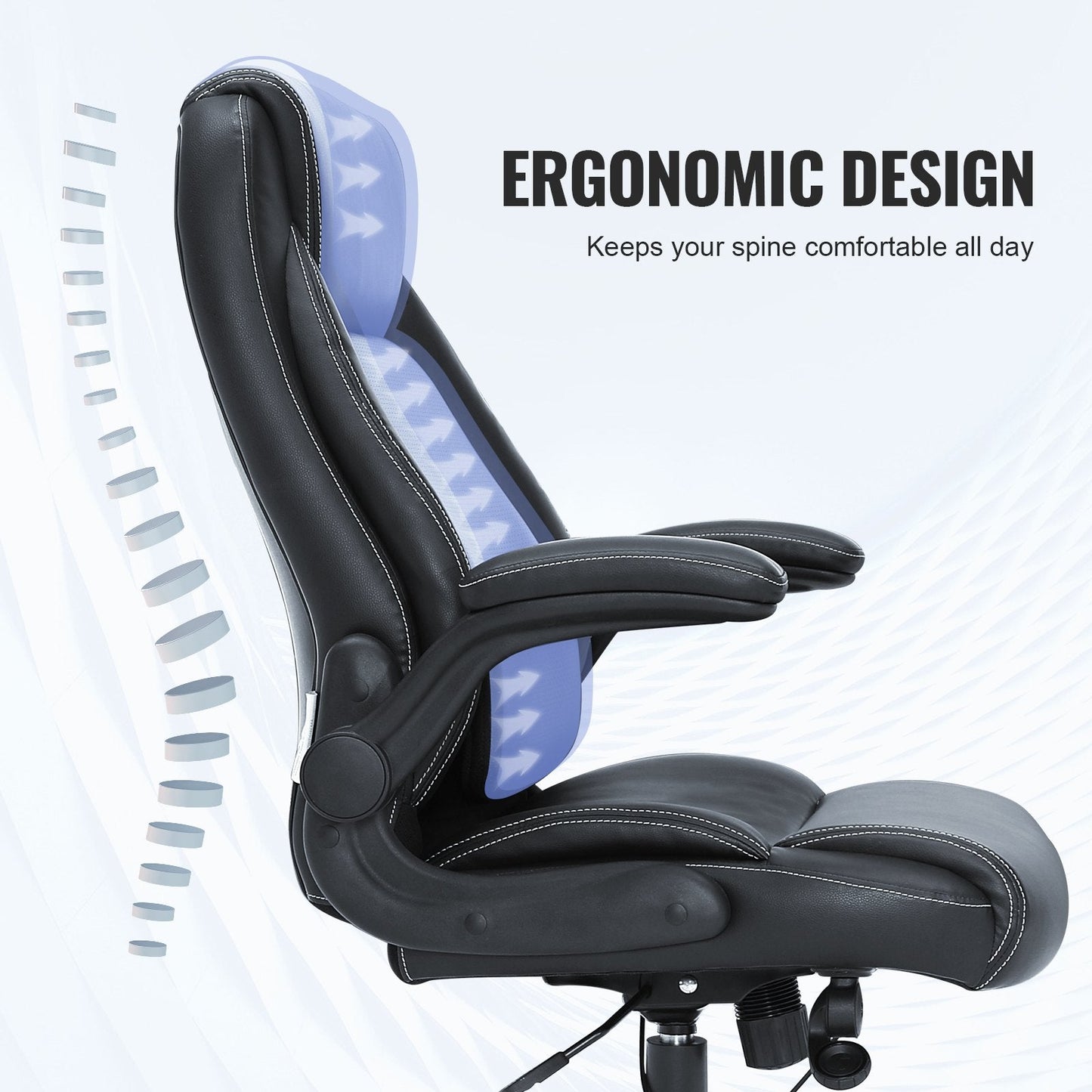 Ergonomic High Back Office Chair with Adjustable Lumbar Support, PU Leather