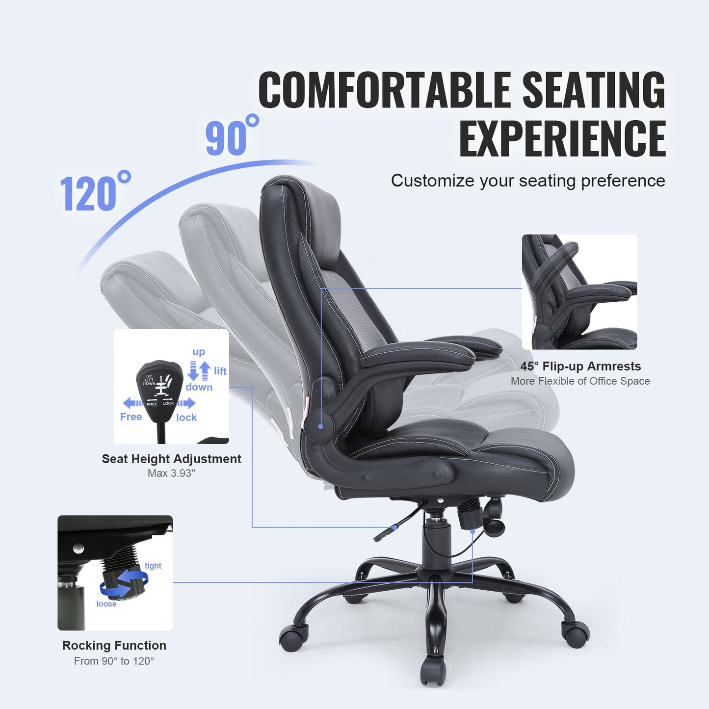 VEVOR Executive Office Chair with Cutting-edge Adjustable Lumbar Support, High Back