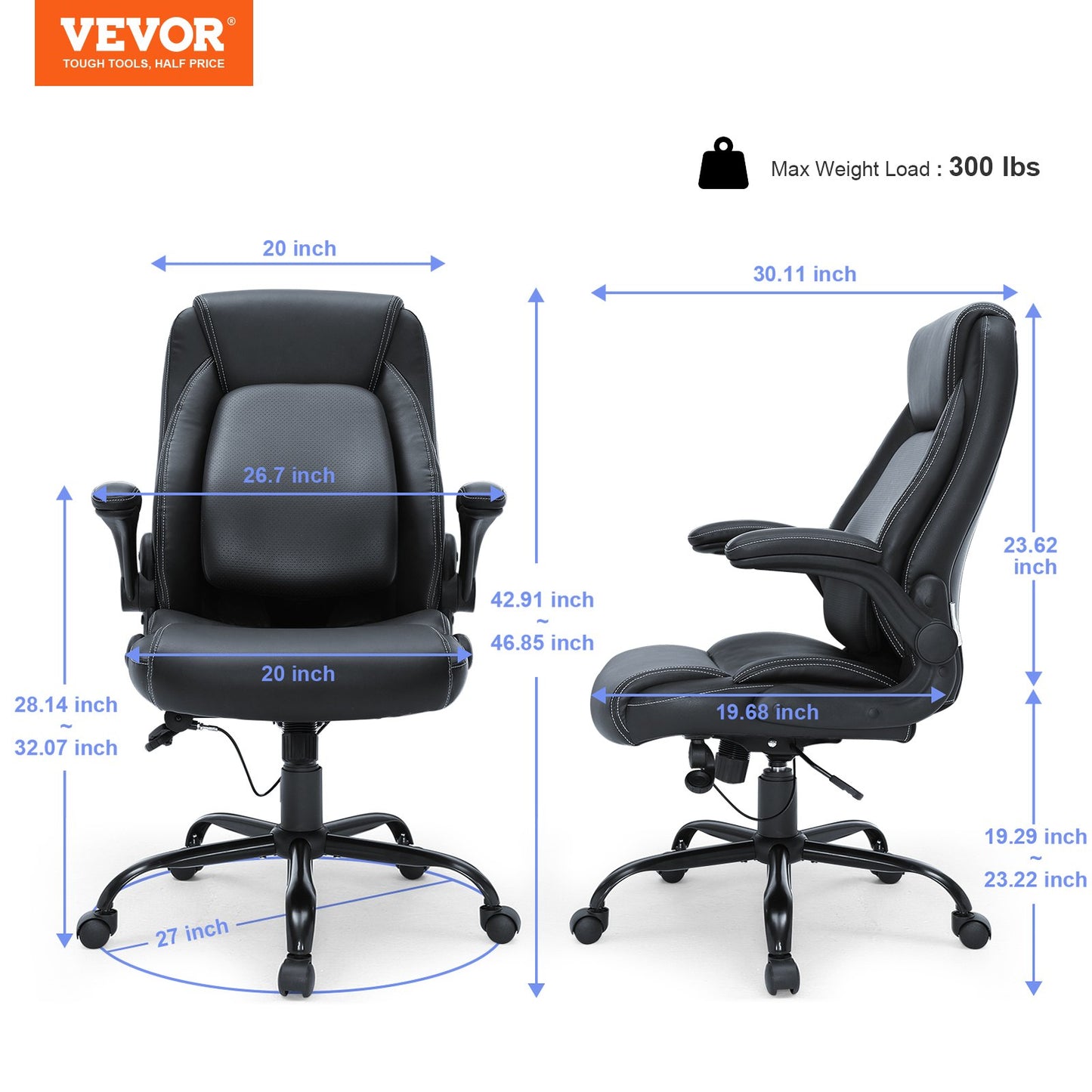 VEVOR Executive Office Chair with Cutting-edge Adjustable Lumbar Support, High Back