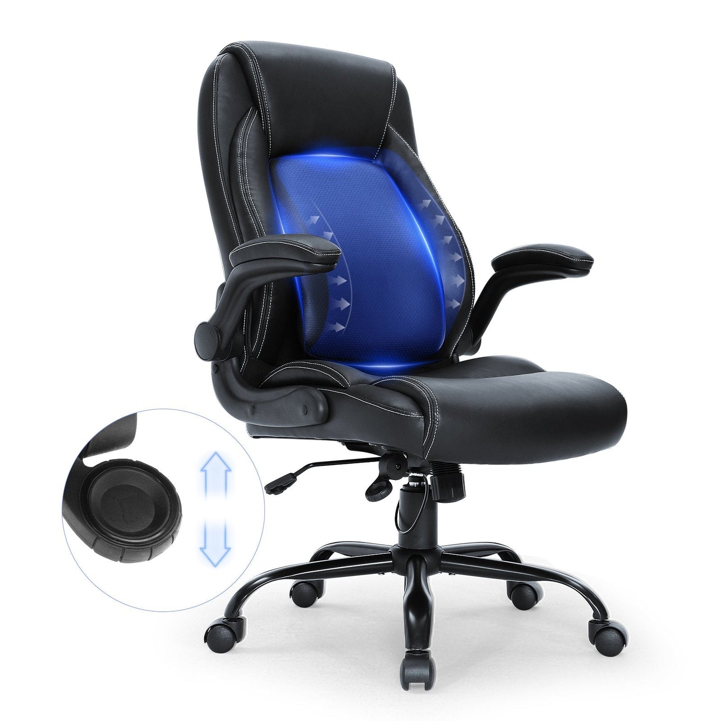 Ergonomic High Back Office Chair with Adjustable Lumbar Support, PU Leather