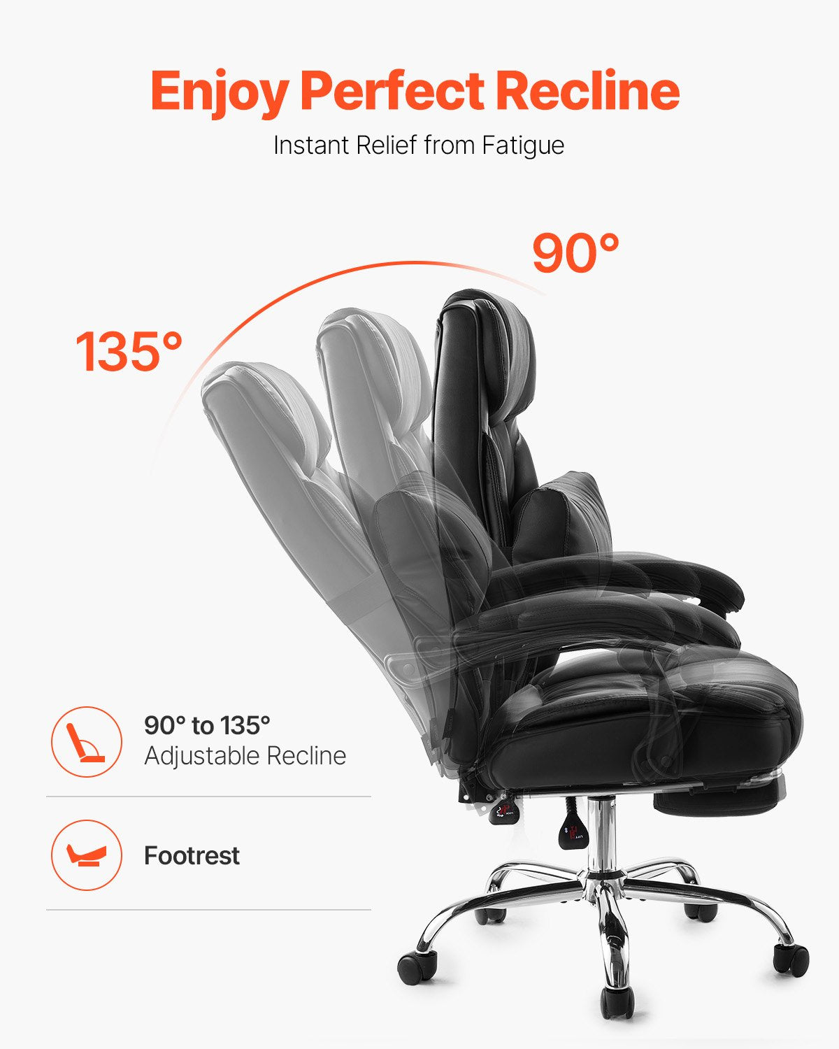 VEVOR Executive Chair High Back Office Chair with Footrest Lumbar Pillow Black
