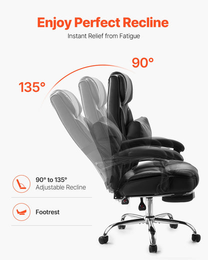 VEVOR Executive Chair High Back Office Chair with Footrest Lumbar Pillow Black