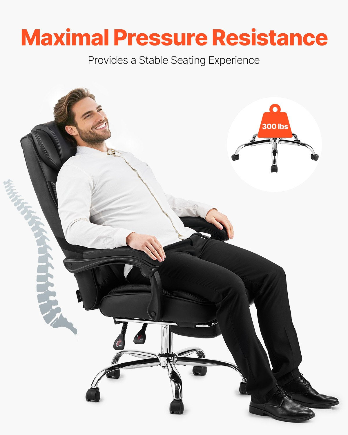 VEVOR Executive Chair High Back Office Chair with Footrest Lumbar Pillow Black