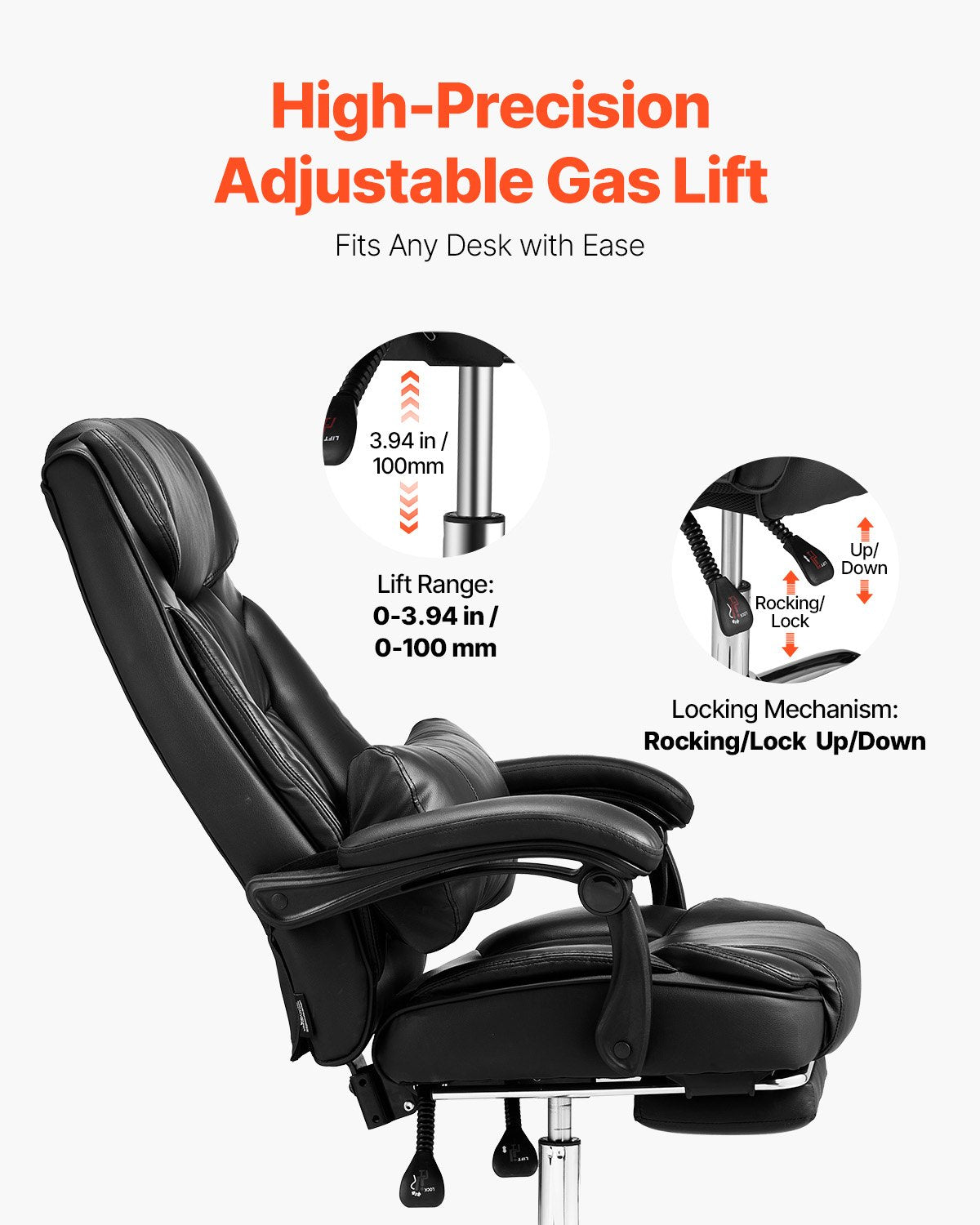 VEVOR Executive Chair High Back Office Chair with Footrest Lumbar Pillow Black