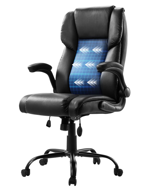 VEVOR Executive Chair High Back Desk Chair Flip-up Armrests Lumbar Support Black