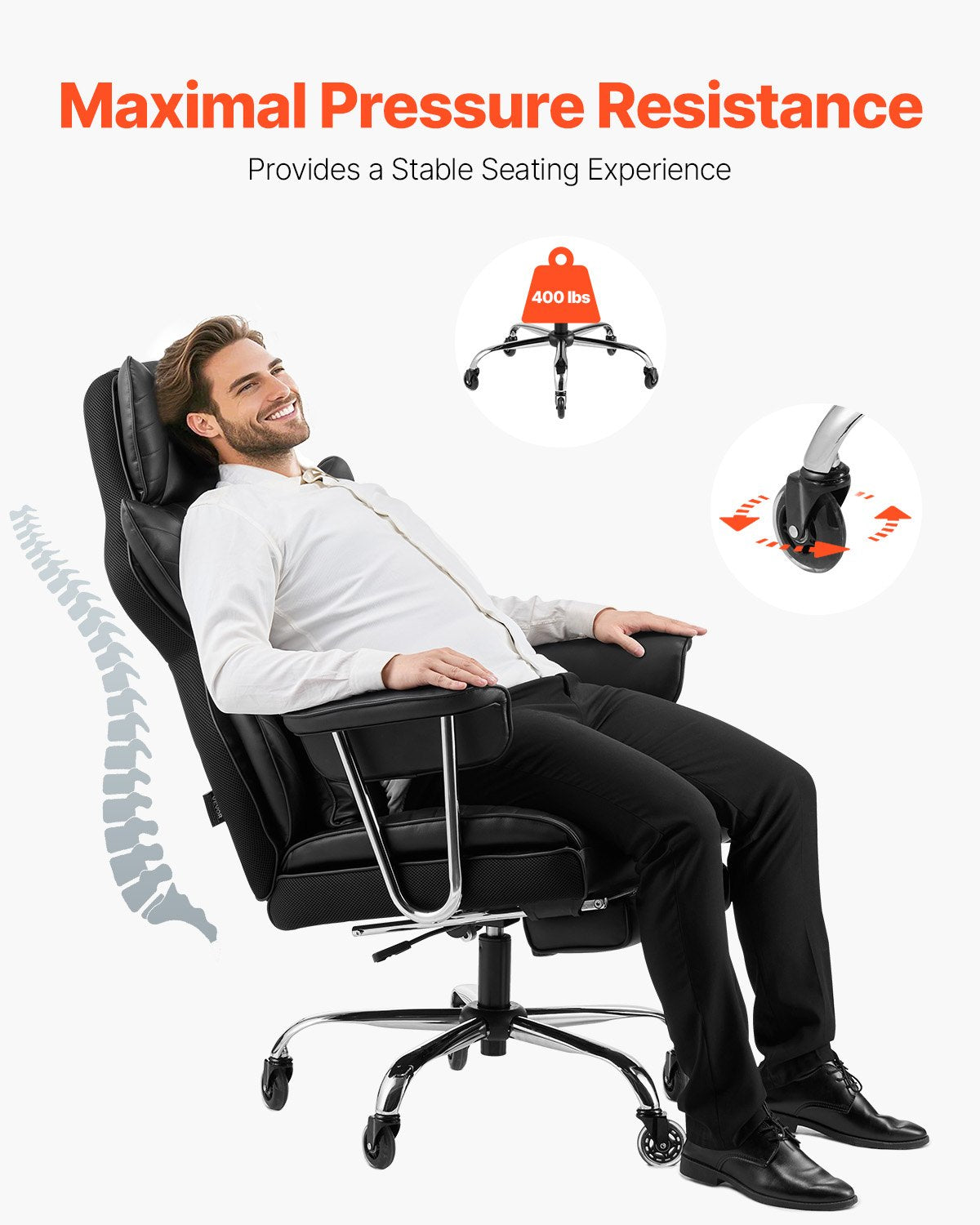 VEVOR Executive Office Chair High Back Chair Footrest & Removable Armrests Black