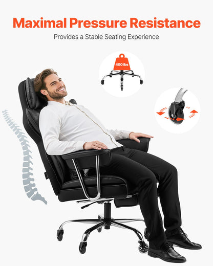 VEVOR Executive Office Chair High Back Chair Footrest & Removable Armrests Black