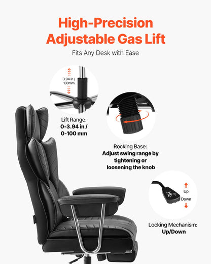 VEVOR Executive Office Chair High Back Chair Footrest & Removable Armrests Black