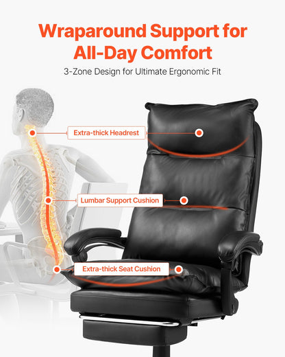 VEVOR Executive Office Chair High Back Chair with Footrest Lumbar Pillow Black