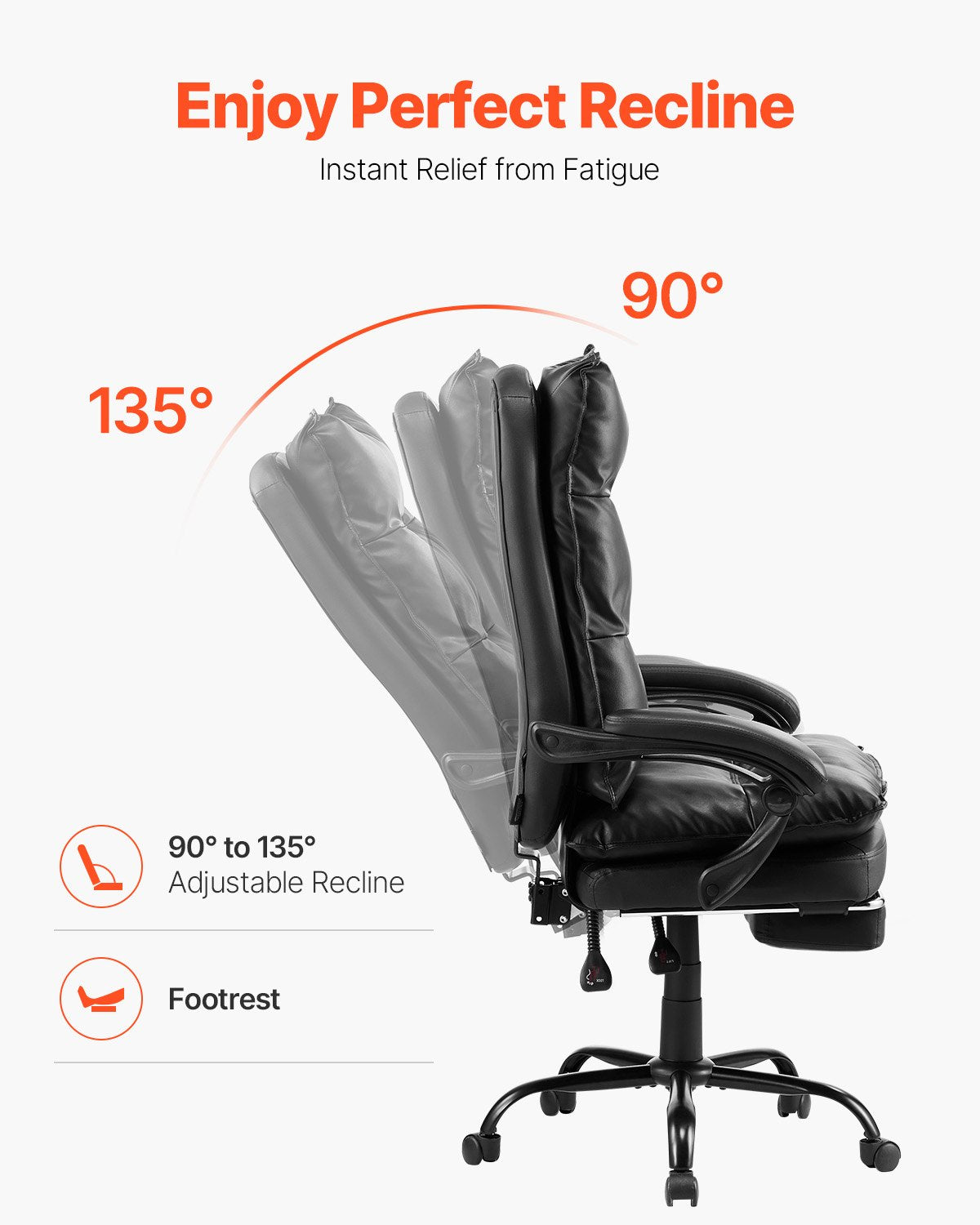 VEVOR Executive Office Chair High Back Chair with Footrest Lumbar Pillow Black
