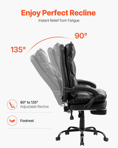 VEVOR Executive Office Chair High Back Chair with Footrest Lumbar Pillow Black