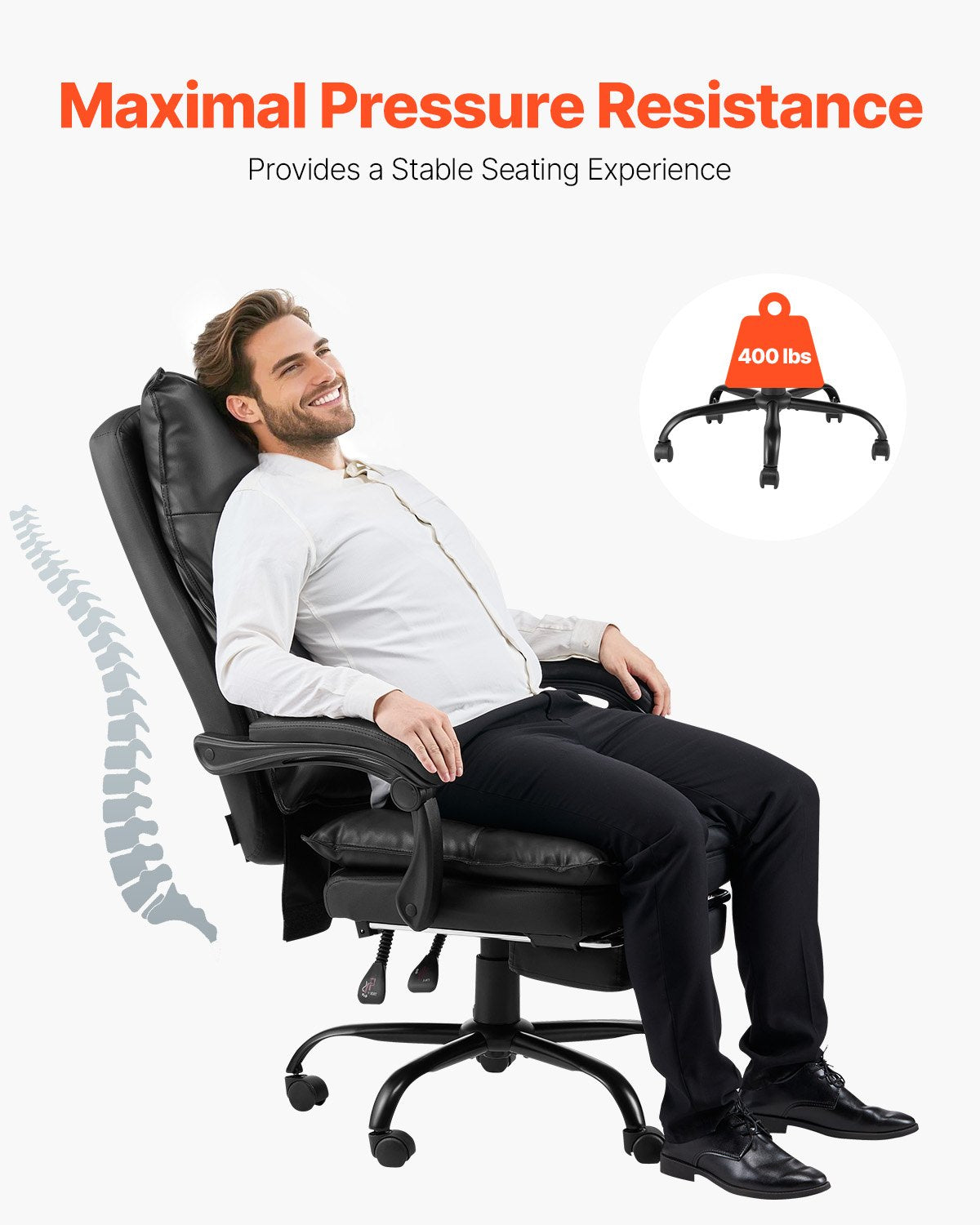 VEVOR Executive Office Chair High Back Chair with Footrest Lumbar Pillow Black