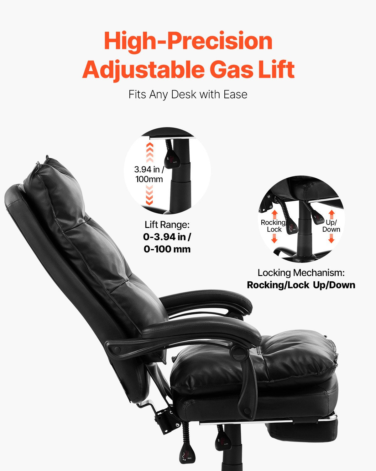 VEVOR Executive Office Chair High Back Chair with Footrest Lumbar Pillow Black