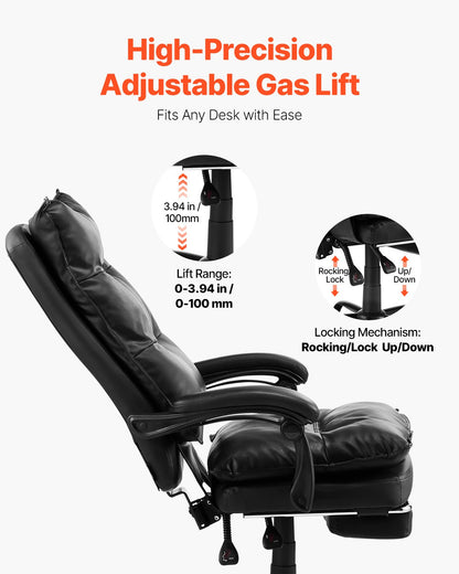 VEVOR Executive Office Chair High Back Chair with Footrest Lumbar Pillow Black