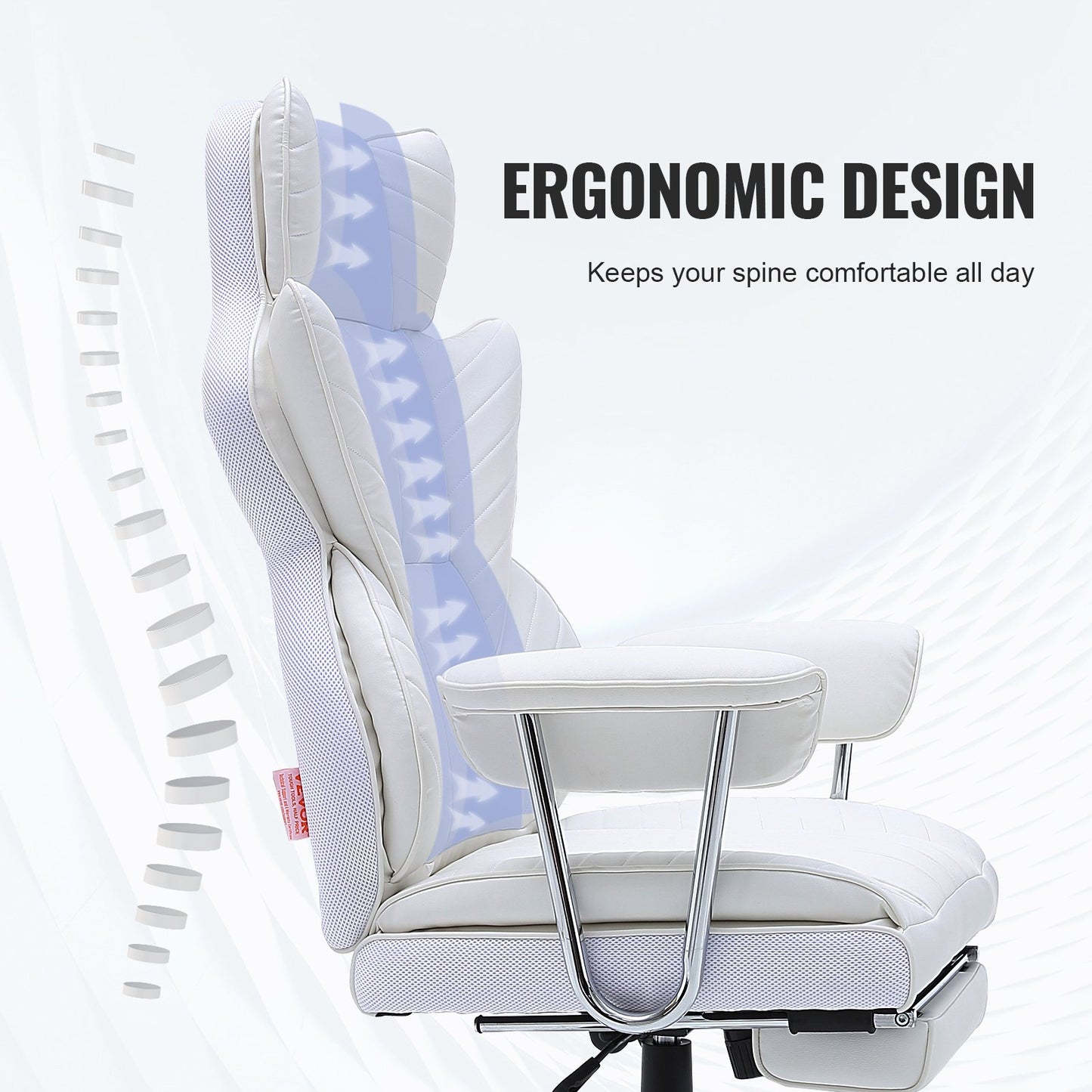 VEVOR Reclining Office Chair with Footrest, Heavy Duty PU Leather Wide Office Chair,