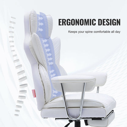 Reclining Executive Chair with Footrest, PU Leather, 159 kg Capacity, White