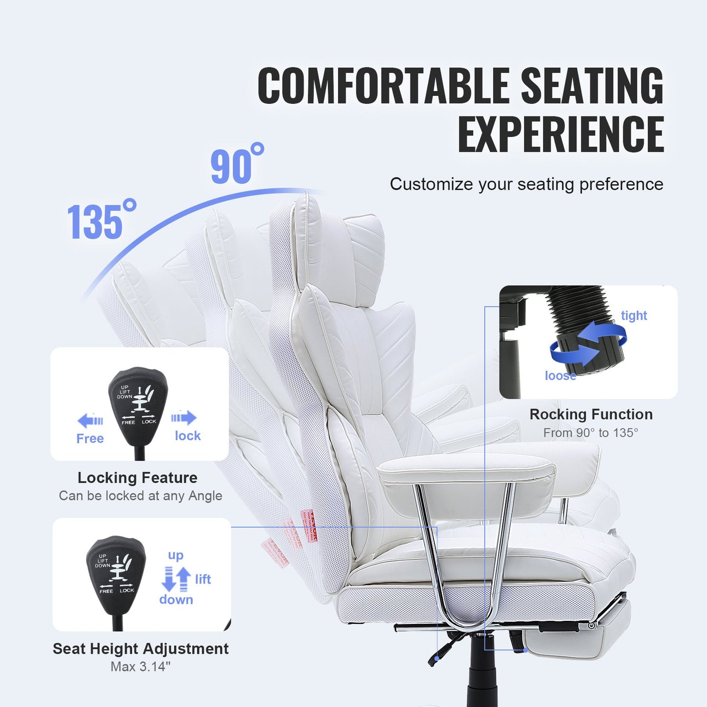 VEVOR Reclining Office Chair with Footrest, Heavy Duty PU Leather Wide Office Chair,