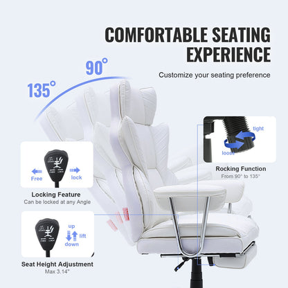 VEVOR Reclining Office Chair with Footrest, Heavy Duty PU Leather Wide Office Chair,