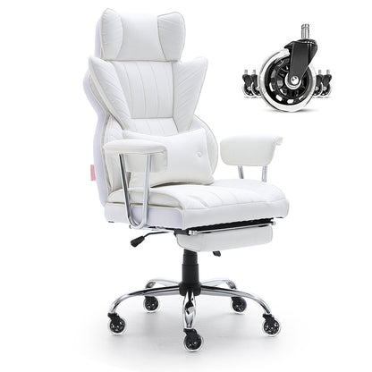 Reclining Executive Chair with Footrest, PU Leather, 159 kg Capacity, White