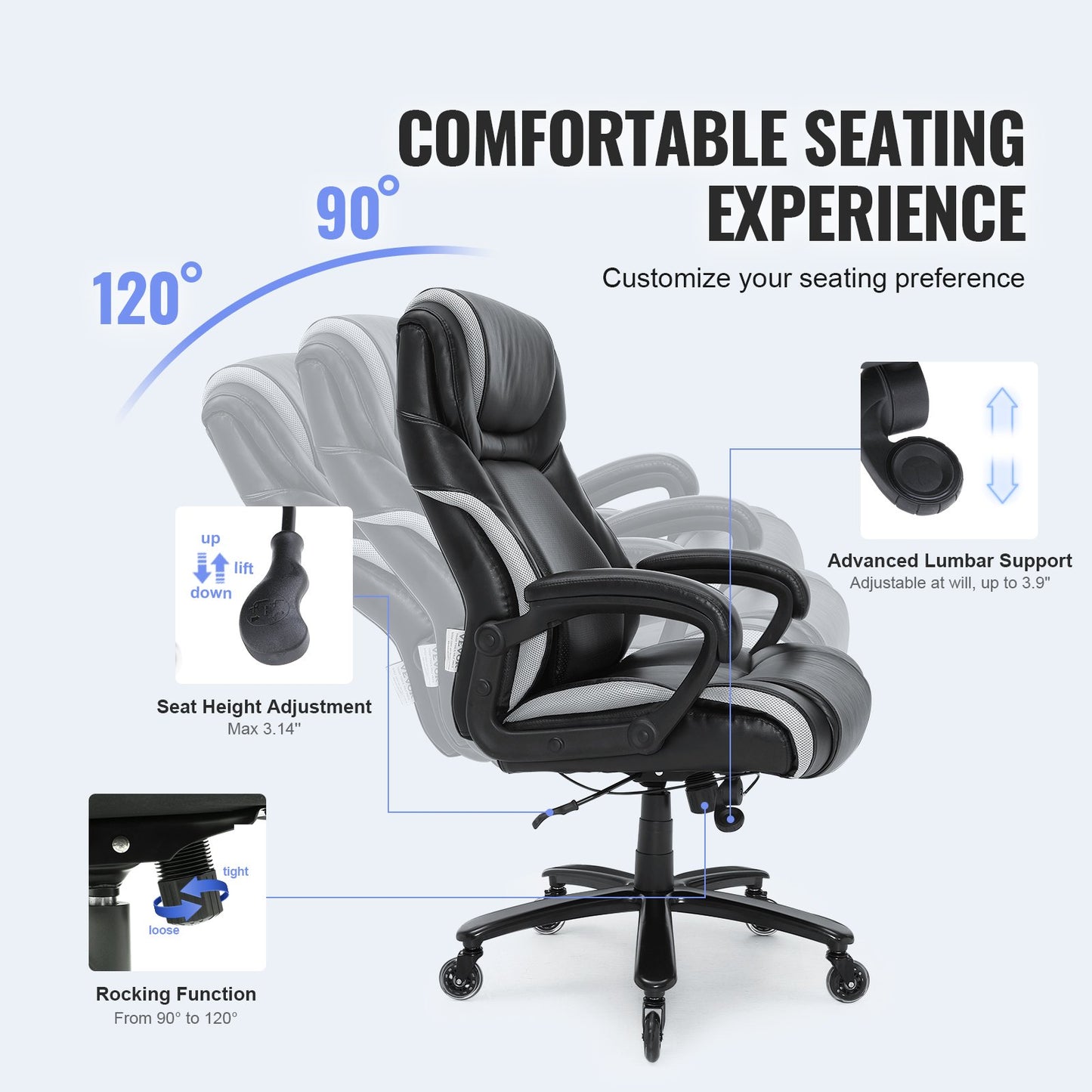 VEVOR Heavy Duty Executive Office Chair with Cutting-edge Adjustable Lumbar Support