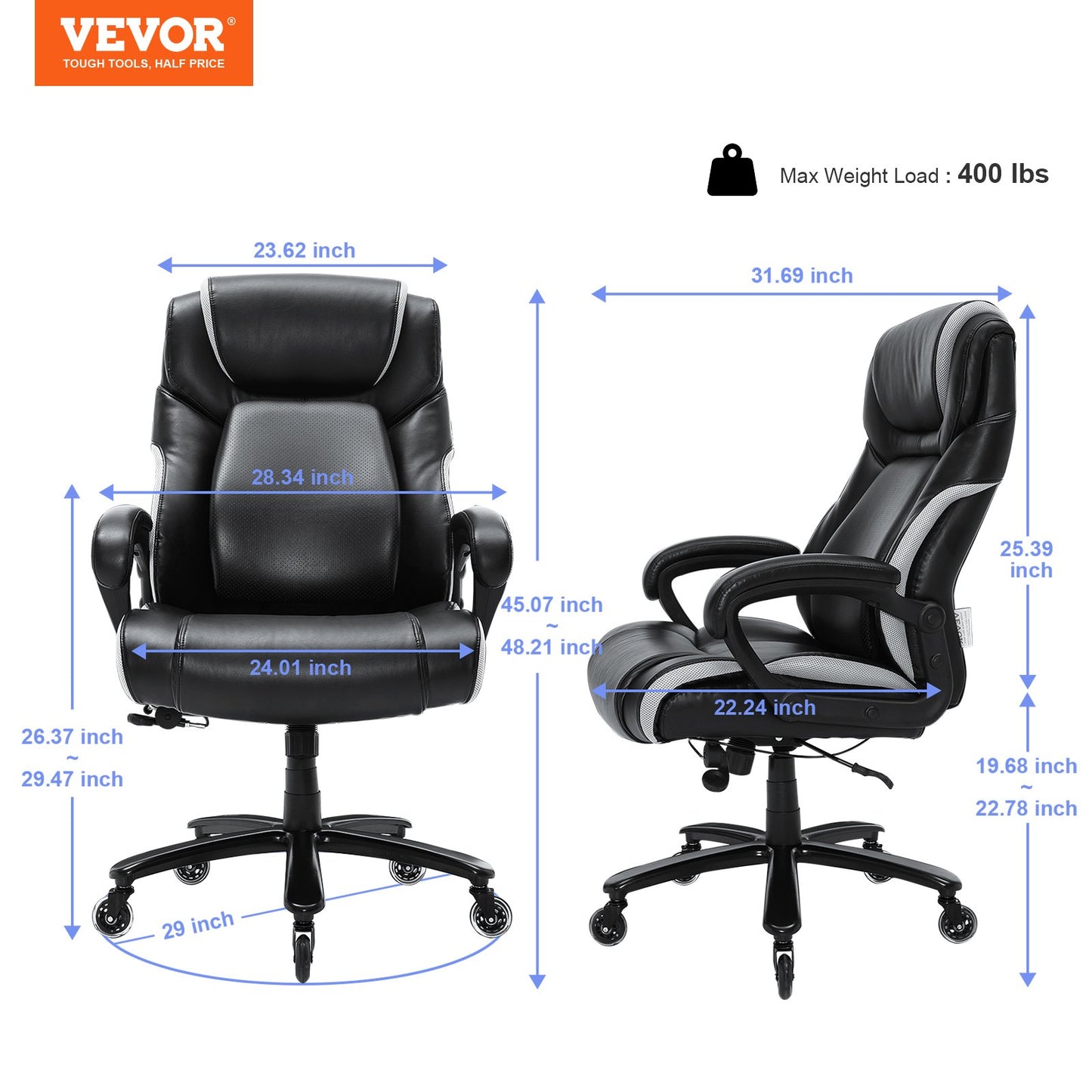 VEVOR Heavy Duty Executive Office Chair with Cutting-edge Adjustable Lumbar Support