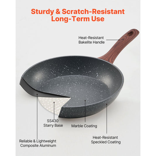 3Pcs Frying Pan Aluminum Skillet Set 250 280 325 mm Nonstick Seasoned Grey