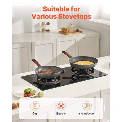 3Pcs Frying Pan Aluminum Skillet Set 250 280 325 mm Nonstick Seasoned Grey