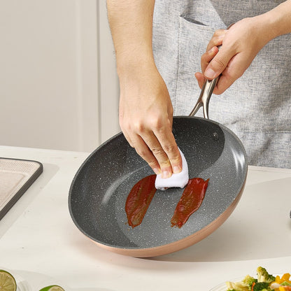 3 Pcs Frying Pan Aluminum Skillet Set 200 270 300 mm Handle Seasoned Grey