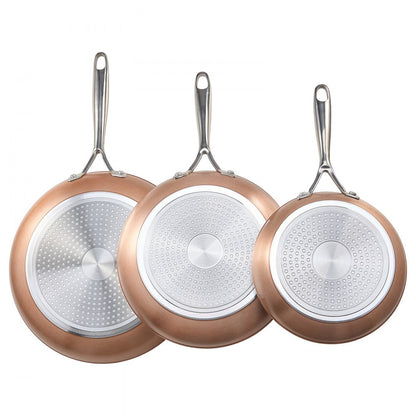 3 Pcs Frying Pan Aluminum Skillet Set 200 270 300 mm Handle Seasoned Grey