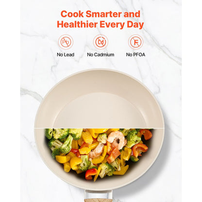 3 Pcs Frying Pan Aluminum Skillet Set 200 240 280 mm Handle Seasoned Beige