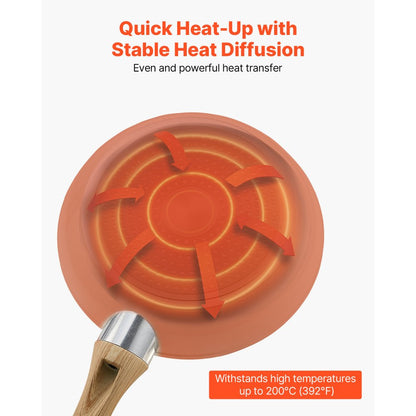 3 Pcs Frying Pan Aluminum Skillet Set 200 240 280 mm Handle Seasoned Beige