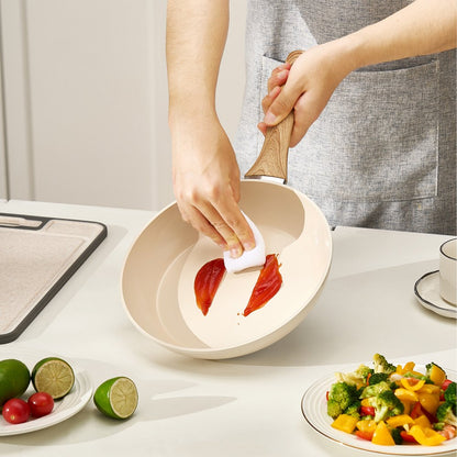 3 Pcs Frying Pan Aluminum Skillet Set 200 240 280 mm Handle Seasoned Beige