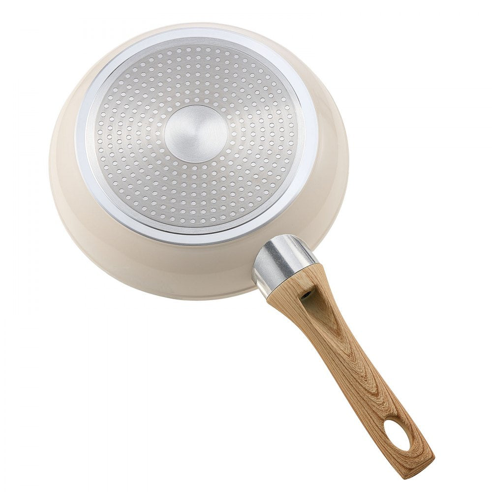 3 Pcs Frying Pan Aluminum Skillet Set 200 240 280 mm Handle Seasoned Beige