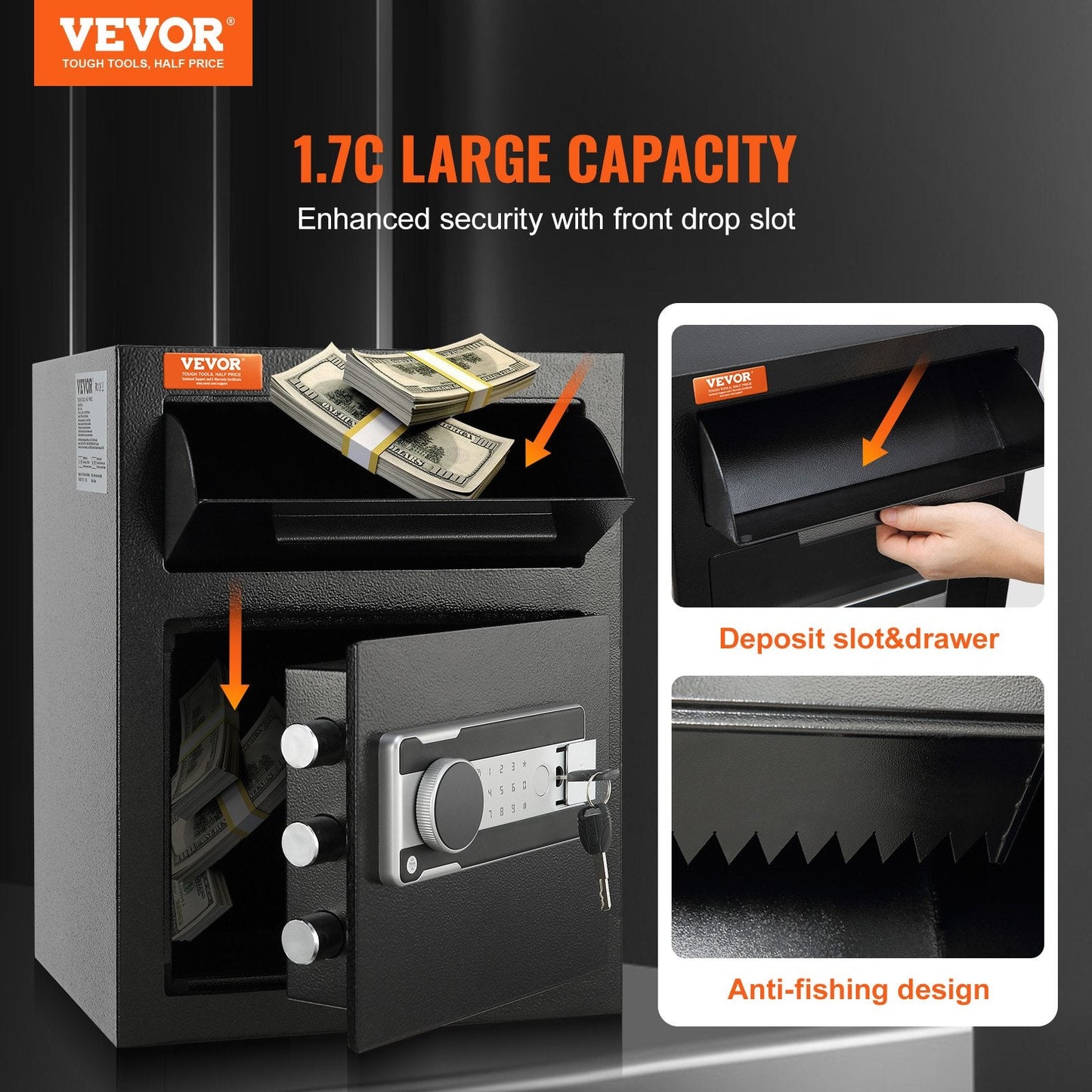 1.7 Cubic Meter Safe with Drop Slot, Electronic Lock & Auto-Alarm System