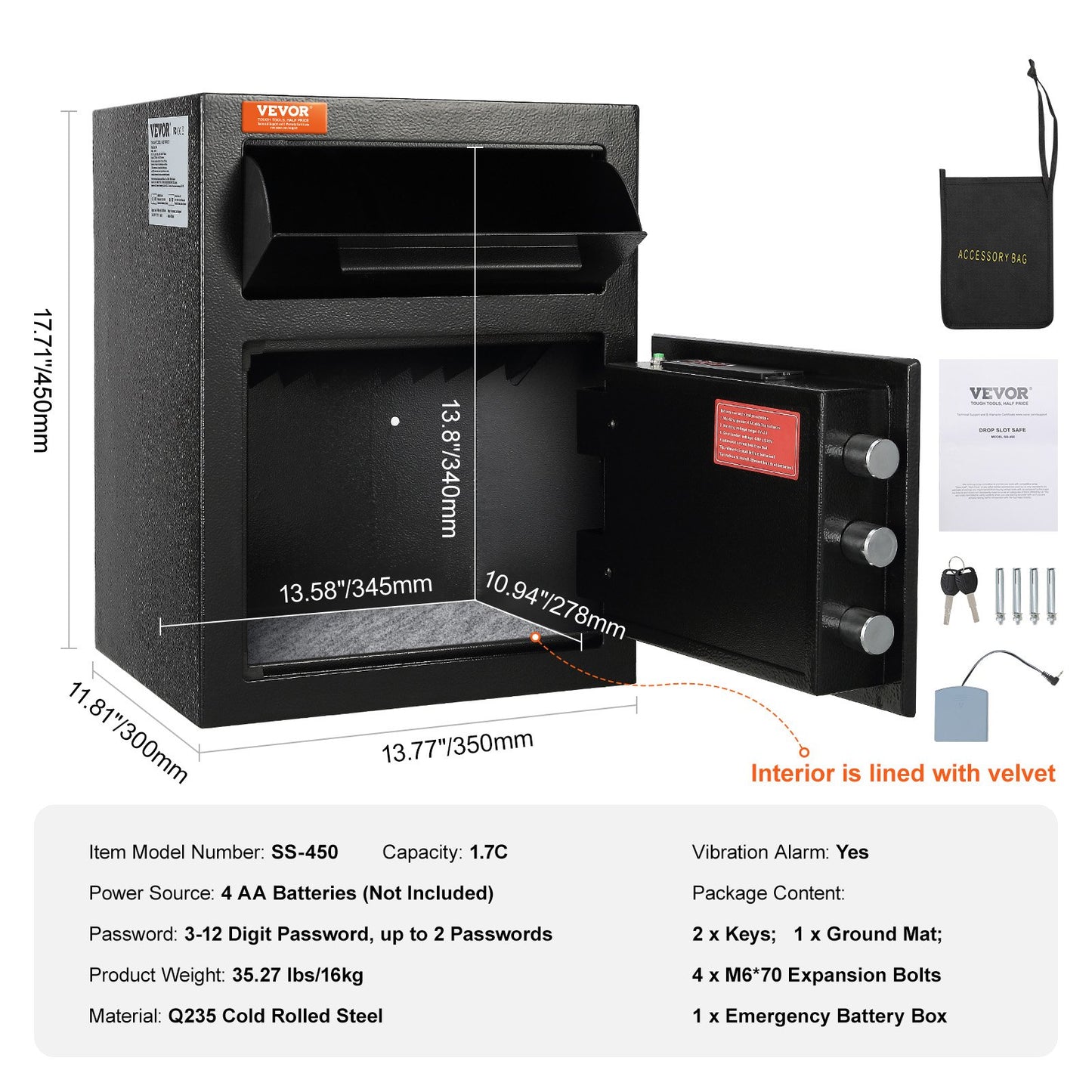 VEVOR 1.7 Cub Depository Safe, Deposit Safe with Drop Slot, Electronic Code Lock