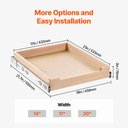 VEVOR Pull Out Cabinet Organizer Soft Close Slideout Shelf Wood Drawer 17"W x 21"D